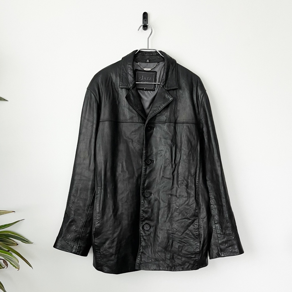 Amazing Vintage Y2K Super Soft Black Lamb Leather Coat Overcoat Jacket
